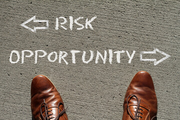 Top view on a man standing in front of the words 