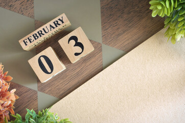 February 3, Number cube design in natural concept.