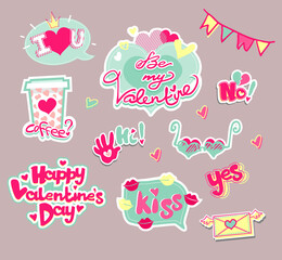 Set of stickers for Valentine's Day, dating or chat. A collection of different icons for dialogue.