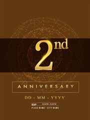 Fototapeta na wymiar 2nd anniversary poster design on golden and elegant background, vector design for anniversary celebration, greeting card and invitation card.