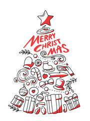 Christmas tree with doodle  vector illustration.Doodle design concept