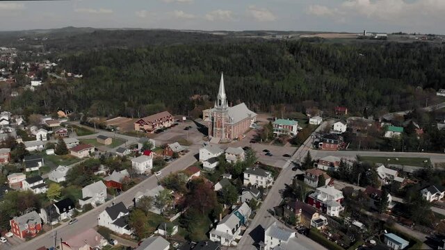Scenic View Of  Charming Village Of Bic In Rimouski, Quebec, Canada Surrounded By Lush Green Trees - Aerial Shot