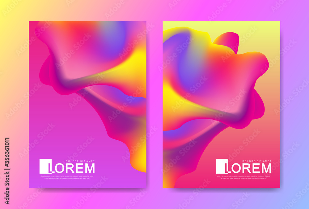 Poster vector design template in trendy vibrant gradient colors with abstract fluid shapes, paint splashes,