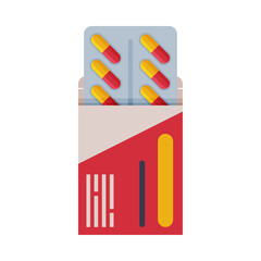 Pills Blister with Capsules in Cardboard Box, Pharmaceutical Product, Medical Prescription Packaging Flat Style Vector Illustrationtyle Vector Illustration