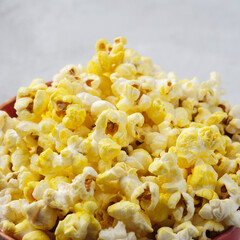 Grains of salted cheese popcorn close-up. Macro shooting