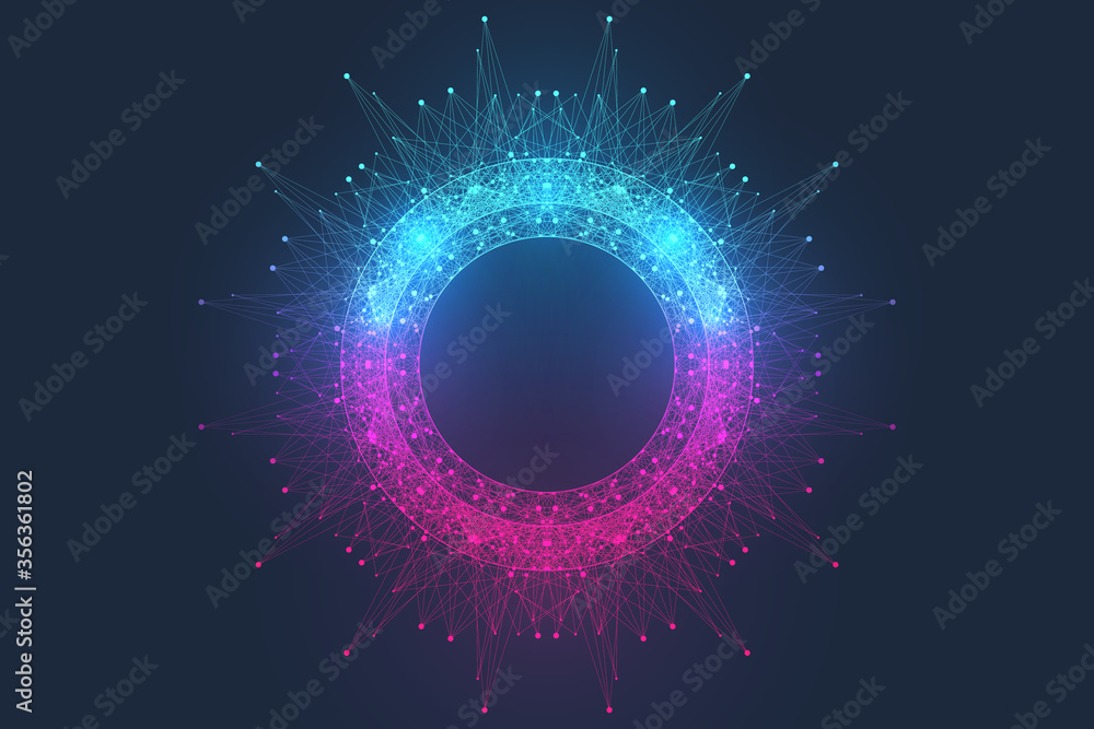 Aufkleber Quantum computer technology concept. Sphere explosion background. Deep learning artificial intelligence. Big data algorithms visualization. Waves flow. Quantum explosion, vector illustration.