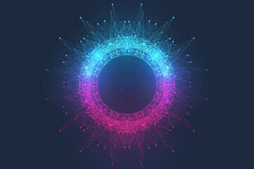 Quantum computer technology concept. Sphere explosion background. Deep learning artificial intelligence. Big data algorithms visualization. Waves flow. Quantum explosion, vector illustration. - obrazy, fototapety, plakaty