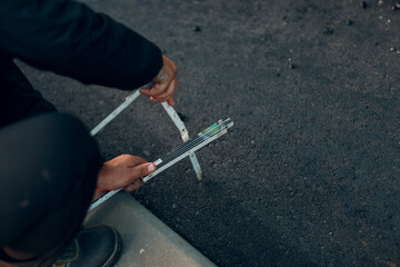 Asphalt paving. Paver machine and road roller. New road construction.