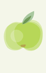 Green apple on green background. Vector fruit in decorative style. Apple logo.