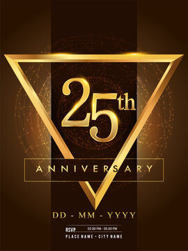 25th anniversary poster design on golden and elegant background, vector design for anniversary celebration, greeting card and invitation card.