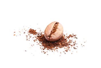 Coffee powder with bean on white background