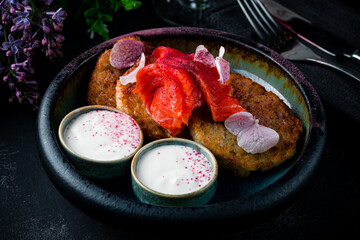 potato pancakes with salmon