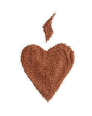 Heart shape made of coffee powder on white background