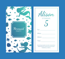 Mermaid Party Invitation Card Template with Aquatic Nature Elements and Space for Text, Under the Sea Theme Vector Illustration