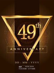49th anniversary poster design on golden and elegant background, vector design for anniversary celebration, greeting card and invitation card.