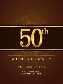 50th anniversary poster design on golden and elegant background, vector design for anniversary celebration, greeting card and invitation card.