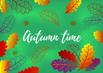 Autumn season banner template with colorful orange leaves and space for text. Fall season shopping promotional leaflet, flyer, invitation card, advertising vector illustration