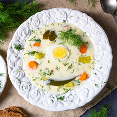 Dill soup with potato, fresh dill and egg