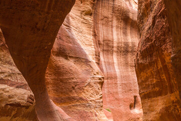 
Twisting red canyons on the road to the ancient city of Petra in Jordan.