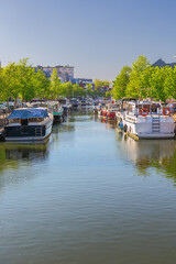 Yachts moored at the salt wharf in Mechelen's city centre