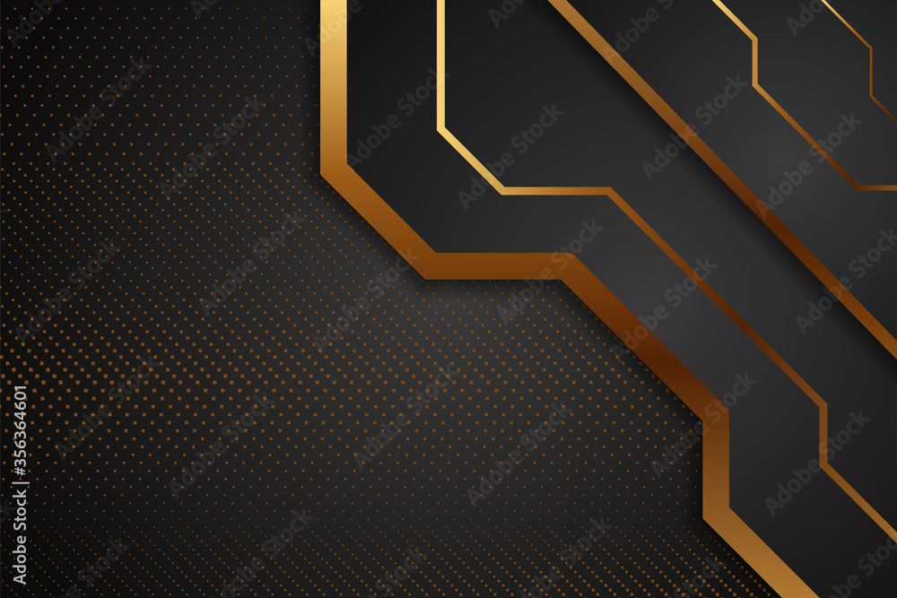 Poster abstract geometric background with golden and black gradient colors. any sizes of little square patt