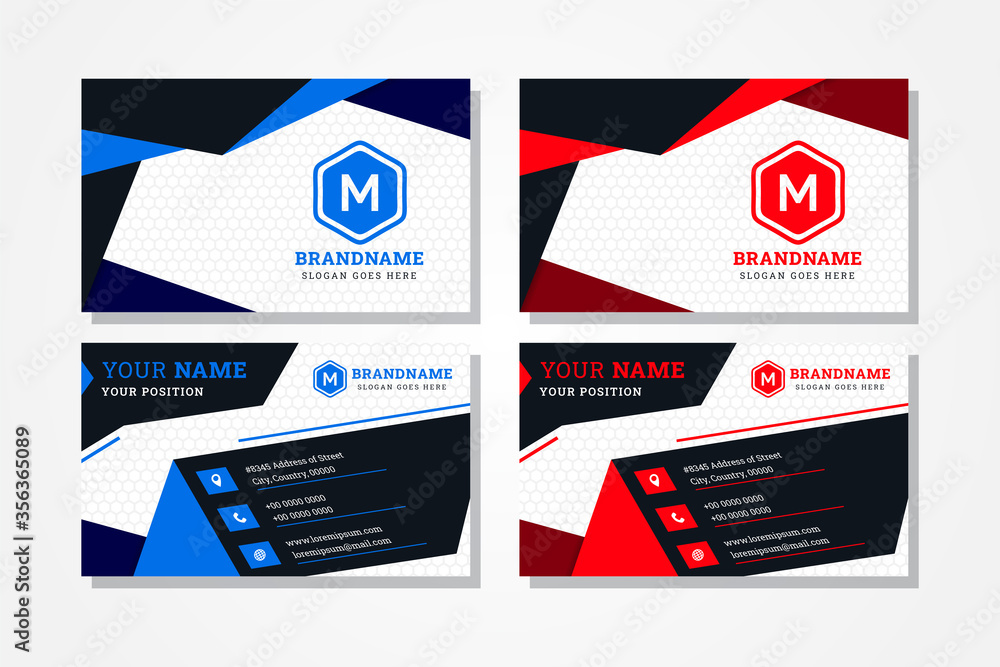 Poster set of horizontal layout of business card with white background combined hexagon pattern use grey co