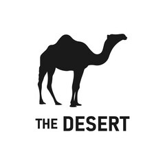 Wild desert camel silhouette. Arabian and African native animal. Dromedary sign. Travel and tourism symbol. Adventure icon. Ramadan element. Arab and middle east. Sahara vector logo illustration.