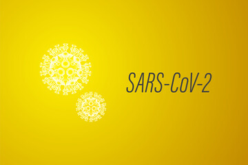 Abstract virus strain model of MERS-Cov-19 or middle East respiratory syndrome coronavirus and Novel coronavirus 2019-nCoV with text on color background. Virus Pandemic Protection Concept