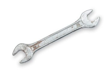 Old wrench isolated on white background