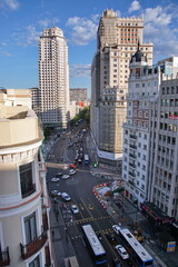 Fototapeta premium Plaza de Espana square with the Espana building in the background. Downtown Madrid, Spain.