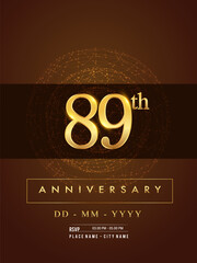 89th anniversary poster design on golden and elegant background, vector design for anniversary celebration, greeting card and invitation card.