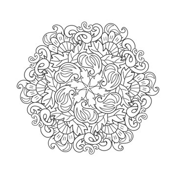 Doodle coloring antistress flower page book with leaf isolated on white. Bundle hand drawing art line for card. Design cloth. Sketch vector stock illustration. EPS 10