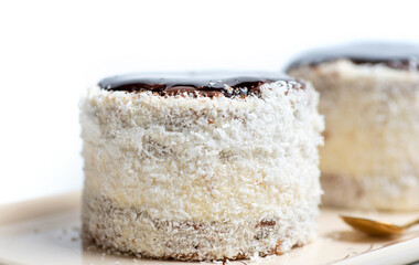 Homemade coconut cake with chocolate called Ruske kape