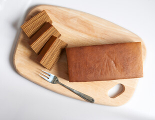 Lapis Legit Cake or Indonesian Thousand Layer Cake with top view isolated with white background