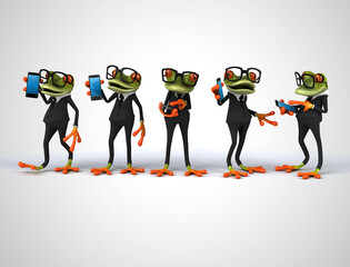 3D Illustration of cartoon Frogs phoning