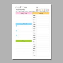 Day to day action planner page, daily planner