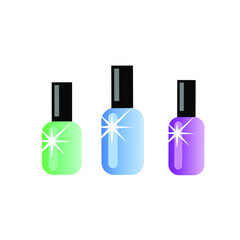 Dark blue, green and purple. Bottles with nail polish. Vector illustration.