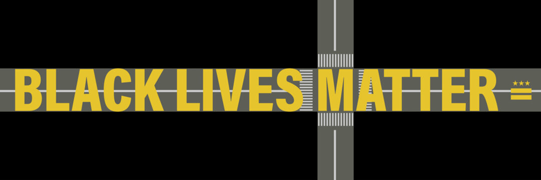 black lives matter road painting vector  washington dc road yellow painting african american police protest. human racial rights. usa
