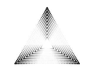 Halftone dots logo in triangle form . vector dotted frame . design element