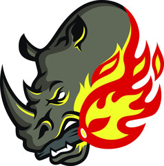 Angry Rhino Holds Burning Stick In His Mouth 