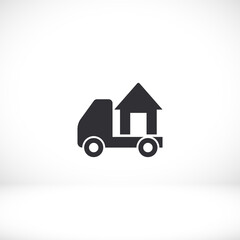Naklejka premium Moving home concept. A truck transporting a house. icon. Vector Eps 10