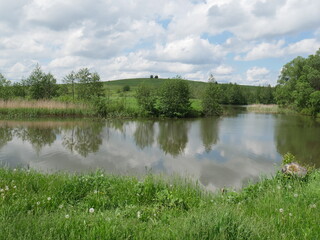 Fototapeta na wymiar summer landscape with lake and clouds