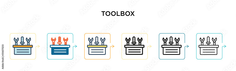 Poster toolbox vector icon in 6 different modern styles. black, two colored toolbox icons designed in fille