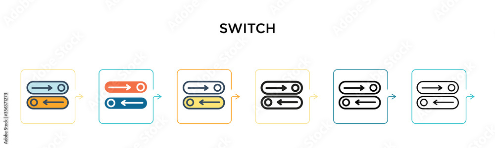 Poster switch vector icon in 6 different modern styles. black, two colored switch icons designed in filled,