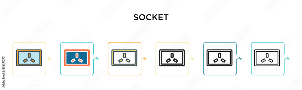 Poster socket vector icon in 6 different modern styles. black, two colored socket icons designed in filled,
