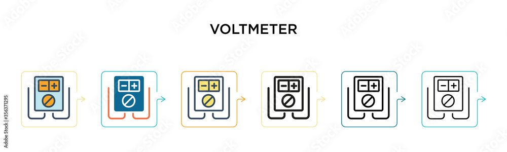 Poster voltmeter vector icon in 6 different modern styles. black, two colored voltmeter icons designed in f