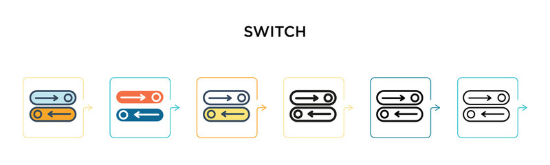 Switch vector icon in 6 different modern styles. Black, two colored switch icons designed in filled, outline, line and stroke style. Vector illustration can be used for web, mobile, ui