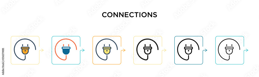Poster connections vector icon in 6 different modern styles. black, two colored connections icons designed 