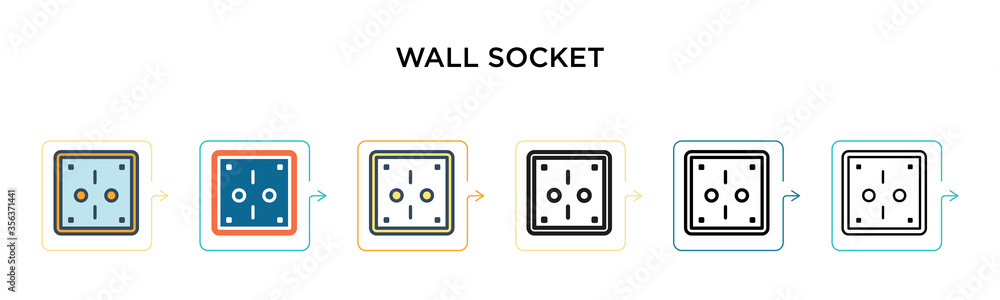Poster wall socket vector icon in 6 different modern styles. black, two colored wall socket icons designed 