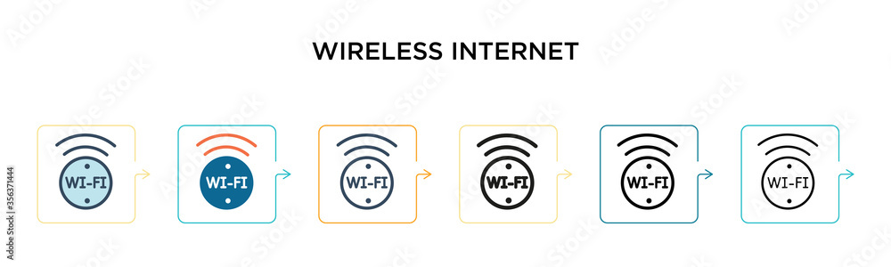 Poster wireless internet vector icon in 6 different modern styles. black, two colored wireless internet ico